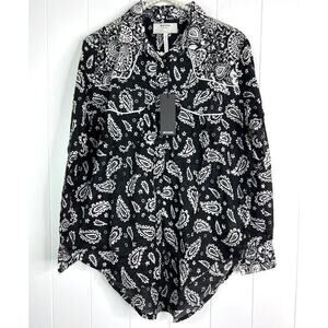 One‎ Teaspoon Hand Batik Paisley Western Shirt - Black NWT Size XS